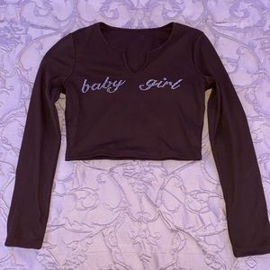“Baby girl” crop top ~Brown M